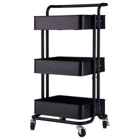 3-Tier Home Kitchen Storage Utility cart with handle-Black-YS