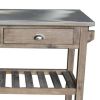 2 Drawers Wooden Frame Kitchen Cart with Metal Top and Casters; Brown and Gray; DunaWest