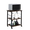 Baker's Rack 3-Tier Kitchen Utility Microwave Oven Stand Storage Cart Workstation Shelf(Vintage Board Top Black Metal Frame)