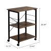 Baker's Rack 3-Tier Kitchen Utility Microwave Oven Stand Storage Cart Workstation Shelf(Vintage Board Top Black Metal Frame)