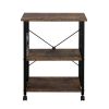 Baker's Rack 3-Tier Kitchen Utility Microwave Oven Stand Storage Cart Workstation Shelf(Vintage Board Top Black Metal Frame)