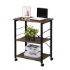 Baker's Rack 3-Tier Kitchen Utility Microwave Oven Stand Storage Cart Workstation Shelf(Vintage Board Top Black Metal Frame)