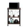 Baker's Rack 3-Tier Kitchen Utility Microwave Oven Stand Storage Cart Workstation Shelf(Vintage Board Top Black Metal Frame)