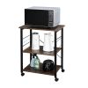 Baker's Rack 3-Tier Kitchen Utility Microwave Oven Stand Storage Cart Workstation Shelf(Vintage Board Top Black Metal Frame)