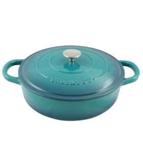 Crock Pot Artisan Enameled Cast Iron 5 Quart Round Braiser Pan with Self Basting Lid in Teal Ombre