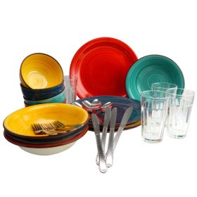 Gibson Color Speckle 28 Piece Mix and Match Dinnerware Combo Set