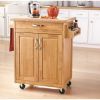 Kitchen island cart with drawers and storage rack spice rack;  towel rack;  butcher block countertop;  white and natural