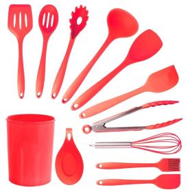 Cooking Baking 10 PCS Spatula Set High Heat Resistant Kitchen Utensil Set (Color: Red)