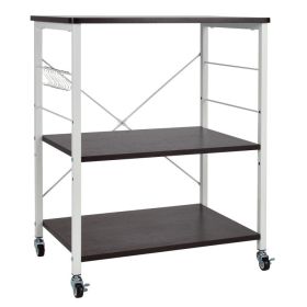 Kitchen Helper Oven Storage Cart 3-Tier Kitchen Baker's Rack With Hooks (Color: Deep Brown)