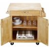 Kitchen island cart with drawers and storage rack spice rack;  towel rack;  butcher block countertop;  white and natural