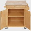 Kitchen island cart with drawers and storage rack spice rack;  towel rack;  butcher block countertop;  white and natural