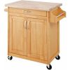 Kitchen island cart with drawers and storage rack spice rack;  towel rack;  butcher block countertop;  white and natural