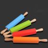 30cm Wooden Handle Silicone Rolling Pin Non-Stick Kitchen Baking Cooking Tool