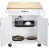 Kitchen island cart with drawers and storage rack spice rack;  towel rack;  butcher block countertop;  white and natural