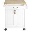 Kitchen island cart with drawers and storage rack spice rack;  towel rack;  butcher block countertop;  white and natural